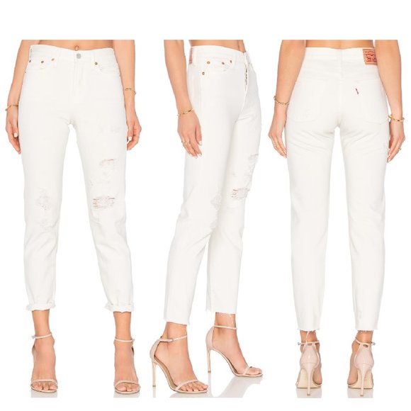 Levi’s Wedgie Icon Fit Distressed Vintage Chalk Off White Ankle Jeans Size 25 - Picture 1 of 13